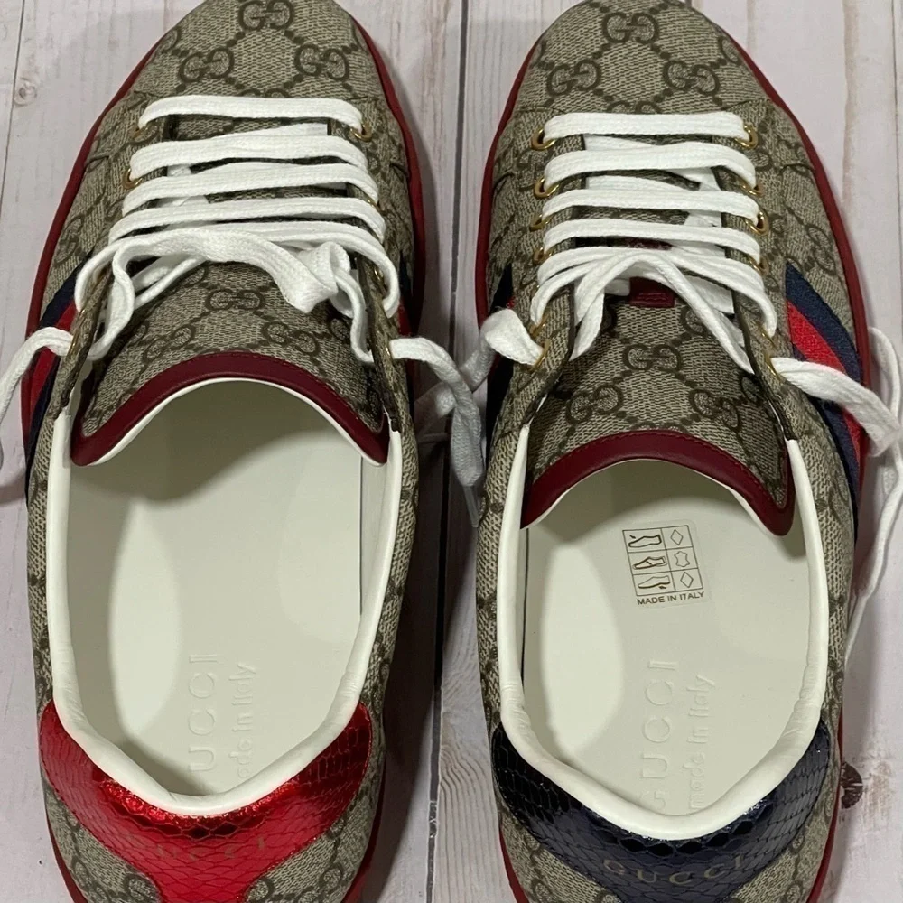 GUCCI  Men's Ace GG Supreme Low Top Sneaker Beige Size - 7 - Picture 12 of 15